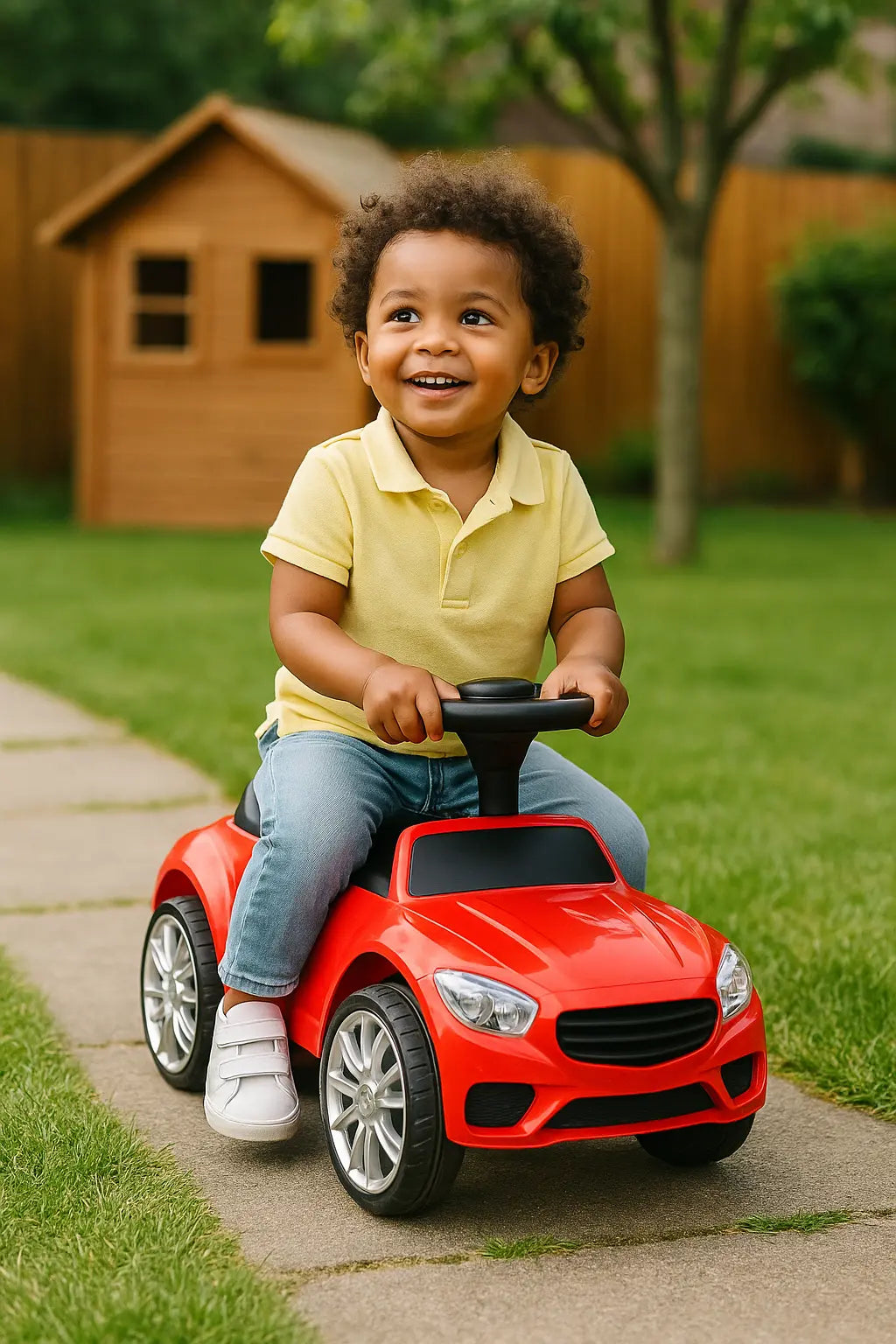 Kid on play vehicle