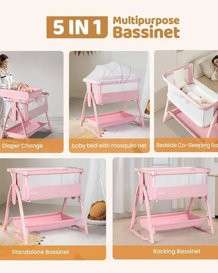 JOYMOR™ 5‑in‑1 Bedside Bassinet & Changing Table | Height Adjustable