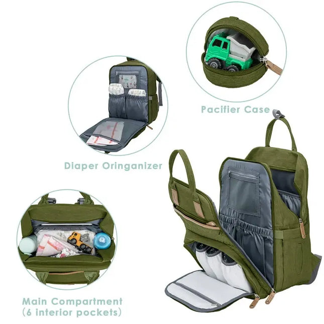 Kabaqoo Waterproof Diaper Bag Backpack – Changing Pad & 19 Pockets