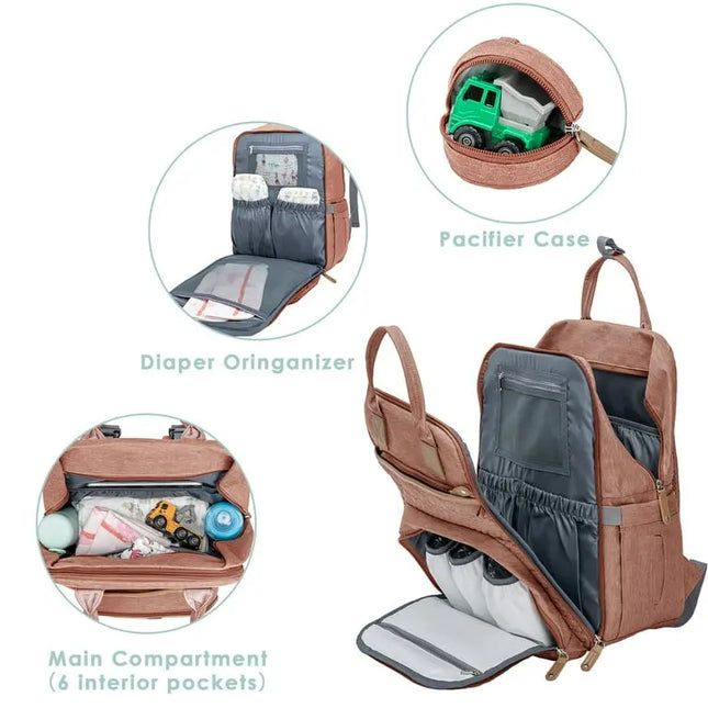 Kabaqoo Waterproof Diaper Bag Backpack – Changing Pad & 19 Pockets