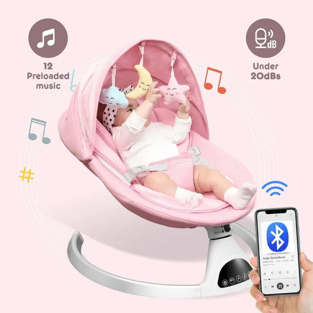 HARPPA™ Electric Baby Swing – 5 Speeds, Remote Control, Bluetooth Music + Mosquito Net | Nursery Essential