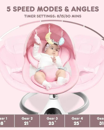 HARPPA™ Electric Baby Swing – 5 Speeds, Remote Control, Bluetooth Music + Mosquito Net | Nursery Essential