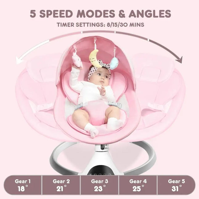 HARPPA™ Electric Baby Swing – 5 Speeds, Remote Control, Bluetooth Music + Mosquito Net | Nursery Essential