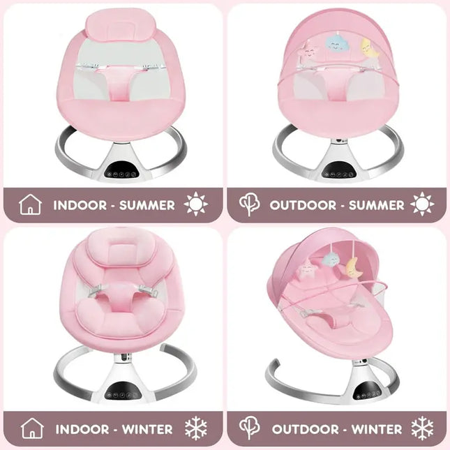HARPPA™ Electric Baby Swing – 5 Speeds, Remote Control, Bluetooth Music + Mosquito Net | Nursery Essential
