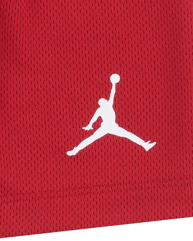 Red shorts with a white logo on a red background