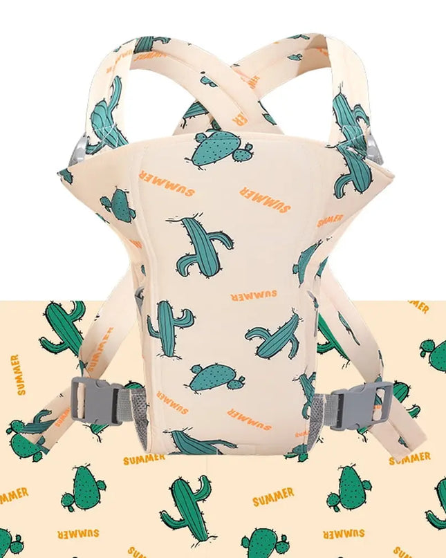 Baby carrier with cactus pattern and 'Summer' text on a beige background