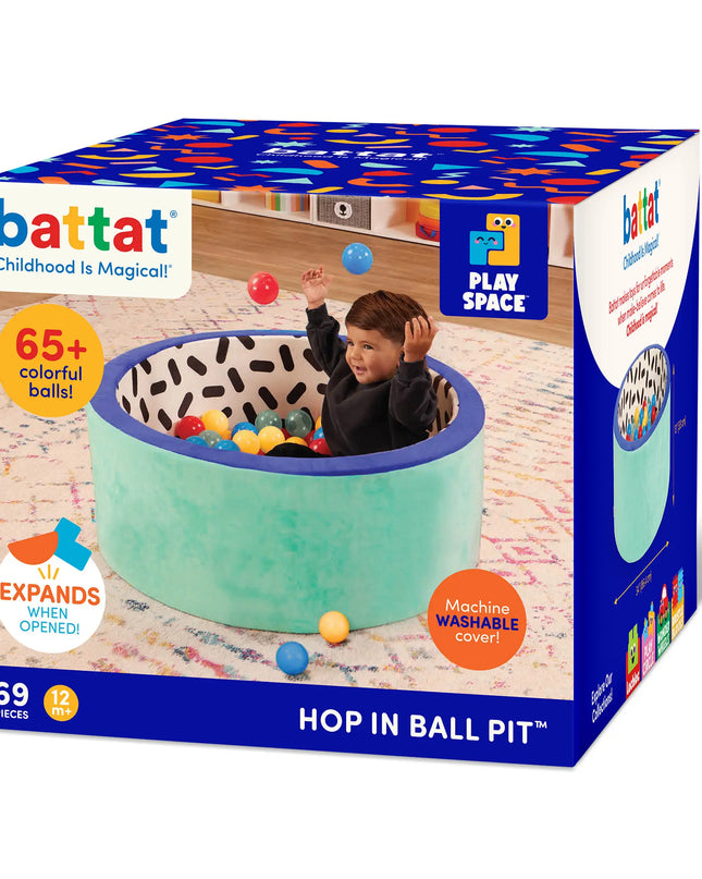 Box of battat Hop in Ball Pit with child playing inside on a white background