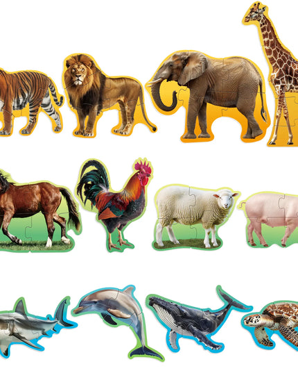 Set of animal-shaped puzzles on a white background