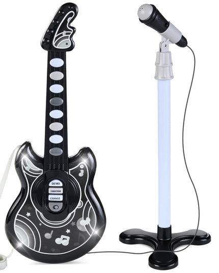 Children's toy guitar with microphone on a white background