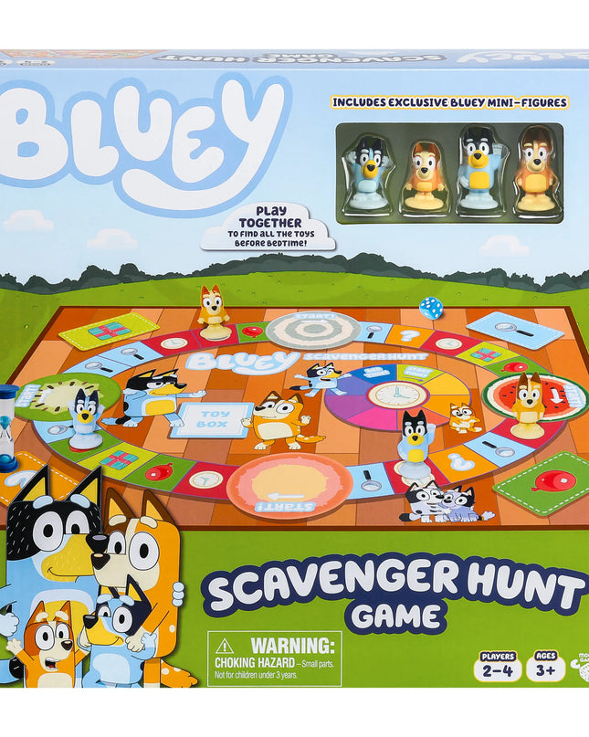Bluey Scavenger Hunt game box with characters and game board illustration