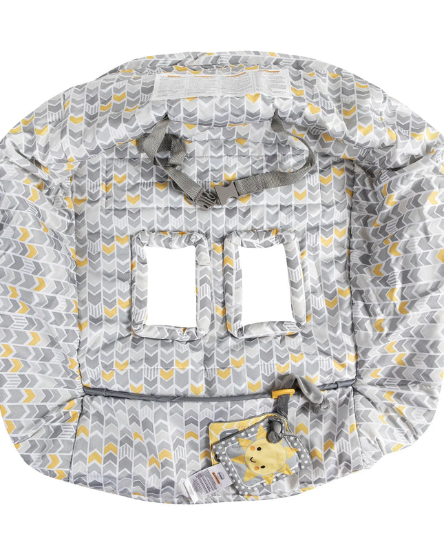 Baby changing mat with gray and yellow pattern on a white background