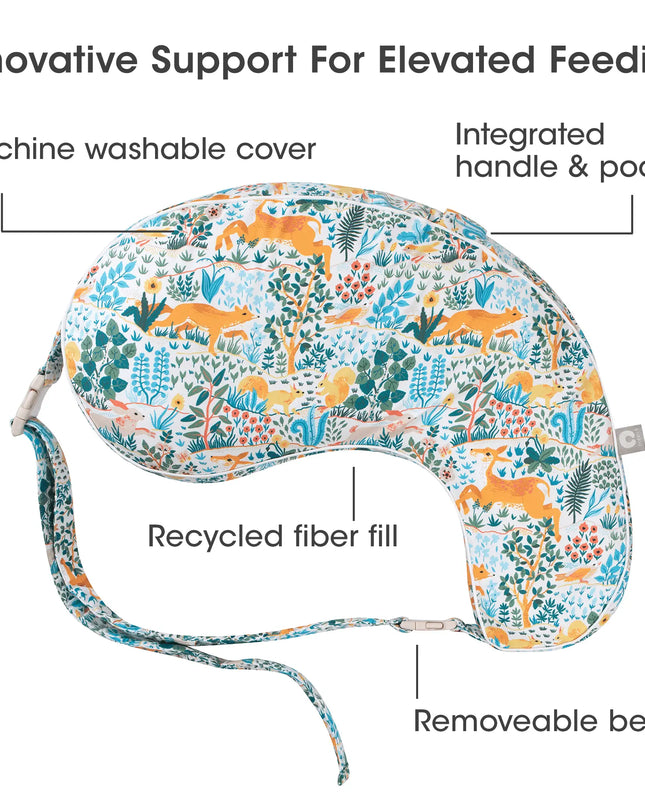 Boppy nursing pillow with features highlighted on a white background
