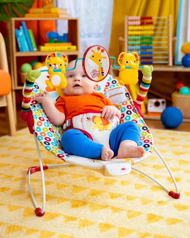 Bright Starts Playful Pinwheels Portable Baby Bouncer with Vibrating Infant Seat for Ages 0-6 Months (Unisex)