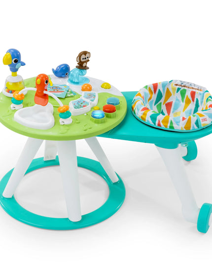 Children's activity table with toys and a seat on a white background