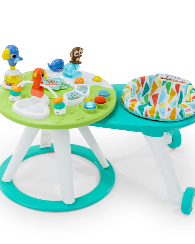 Children's activity table with toys and a seat on a white background