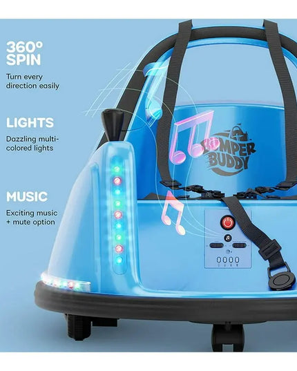Child's toy car with lights and music on a blue background