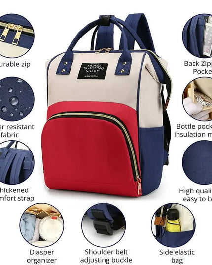 Backpack with features highlighted on a white background
