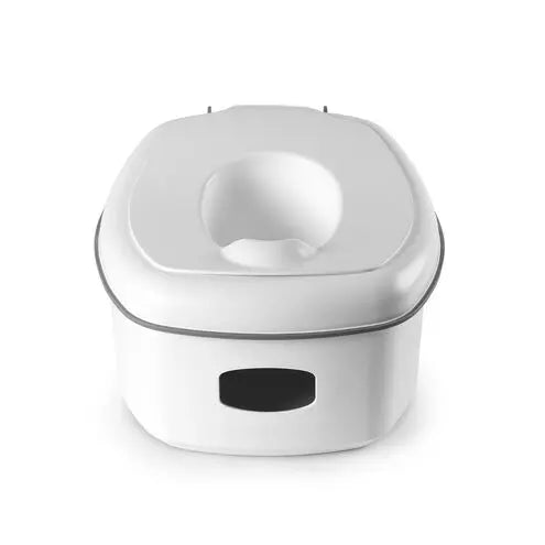 White electronic device with a black label on a white background