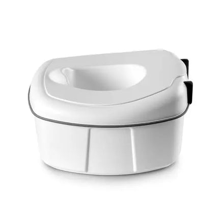 White plastic container with lid on a white background