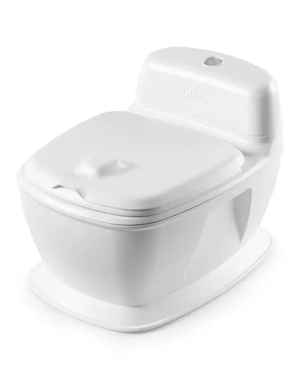 White toilet bowl with seat on a white background