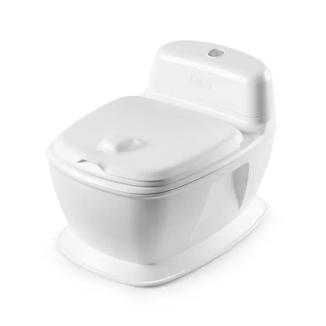 White toilet bowl with seat on a white background