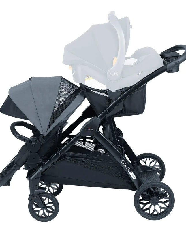 Black stroller with gray canopy on a white background