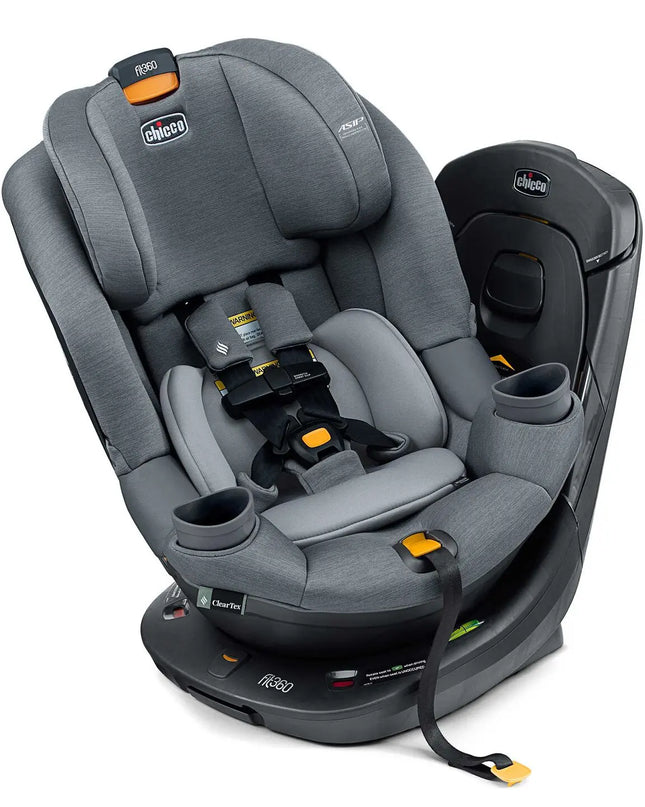 Gray car seat with orange accents on a white background