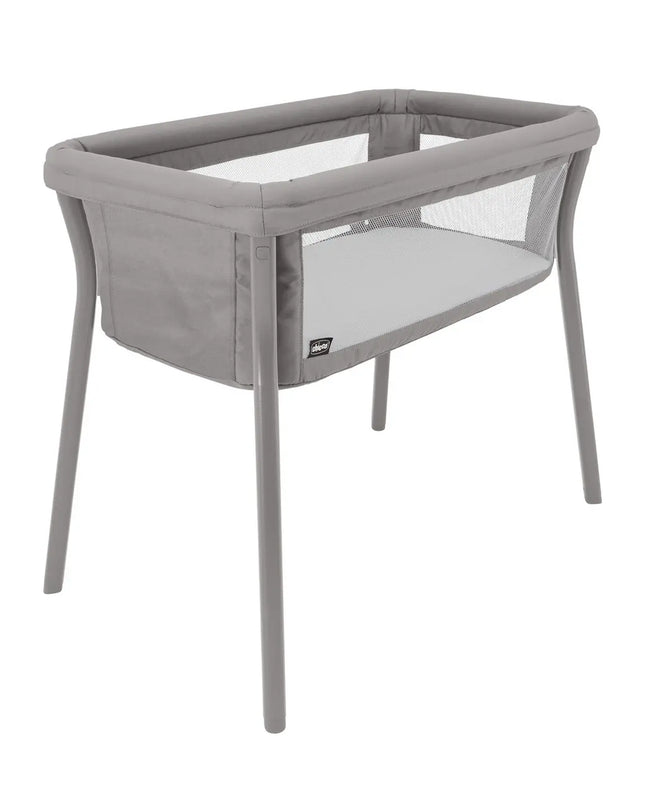 Gray baby bassinet on a white background
