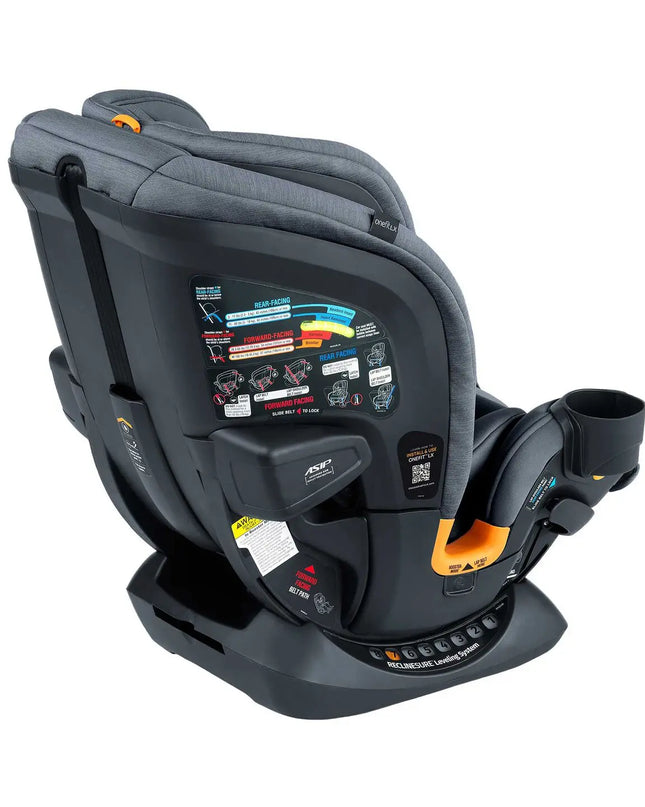 Gray car seat with digital display on a white background