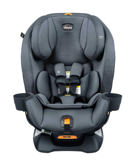 Gray car seat with orange accents on a white background