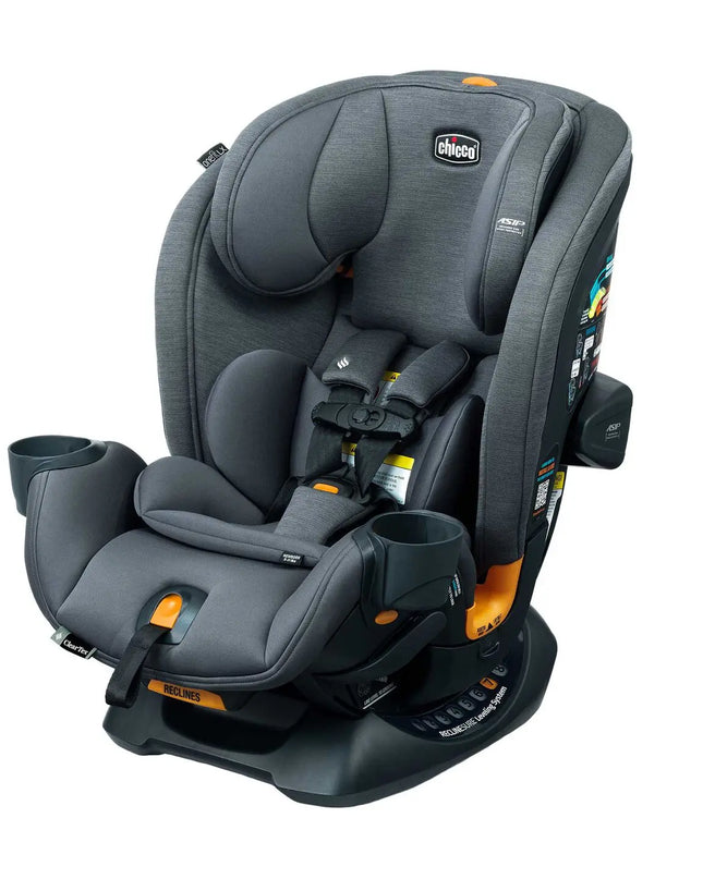 Gray car seat with orange accents on a white background