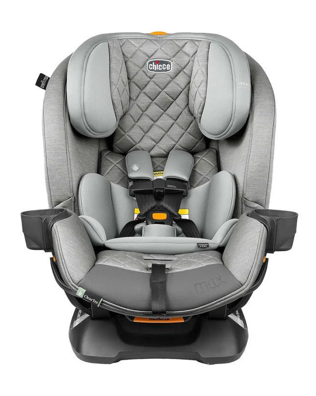 Gray car seat with quilted design on a white background
