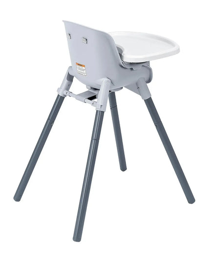 Gray high chair with tray on a white background