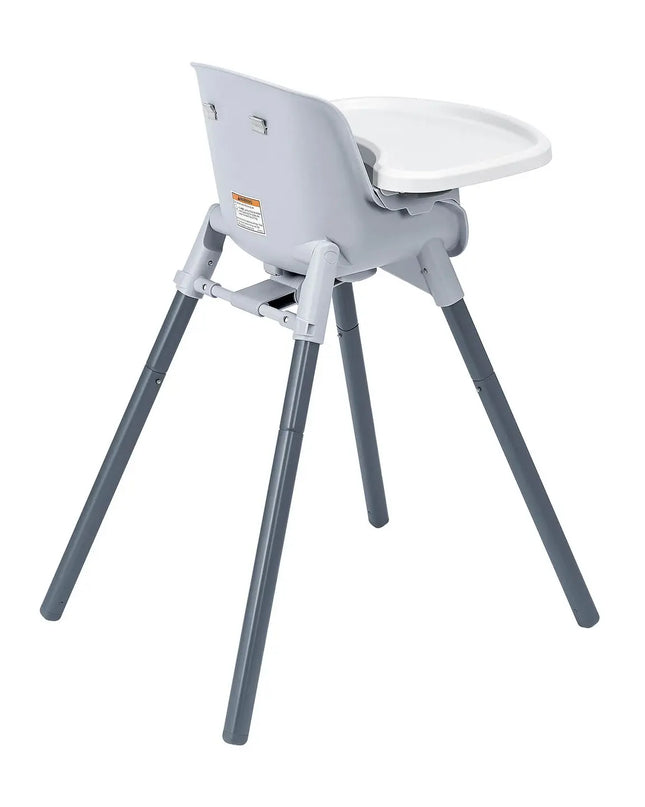 Gray high chair with tray on a white background