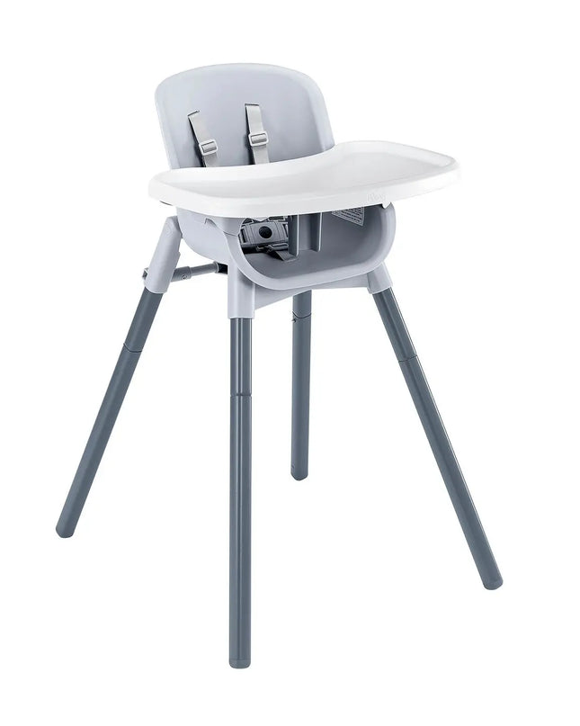 Gray and white high chair on a white background