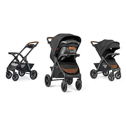 Three strollers in different configurations on a white background