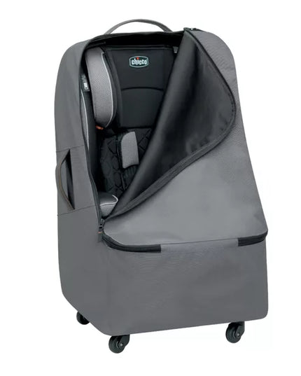 Gray car seat cover with wheels on a white background