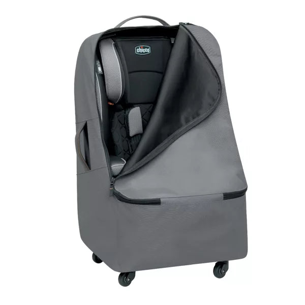 Gray car seat cover with wheels on a white background