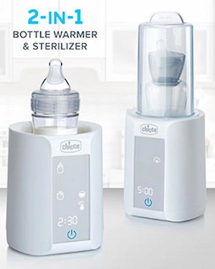2-in-1 bottle warmer and sterilizer with a bottle on a white background