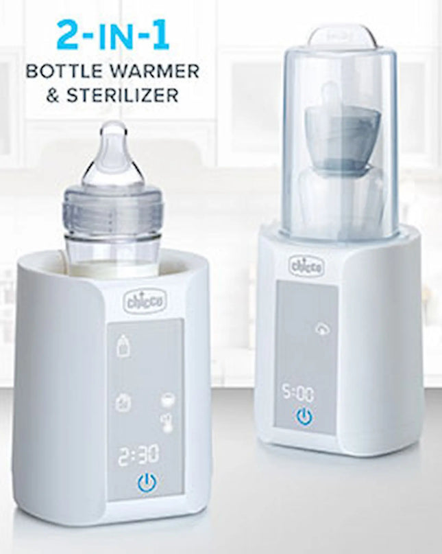 2-in-1 bottle warmer and sterilizer with a bottle on a white background