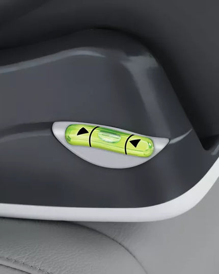 Car headrest with a level indicator on a gray car interior background