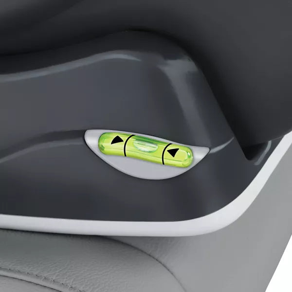 Car headrest with a level indicator on a gray car interior background