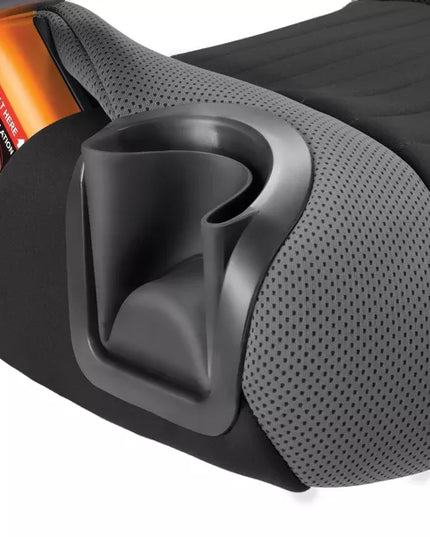 Black and gray car seat cover with a cup holder on a white background