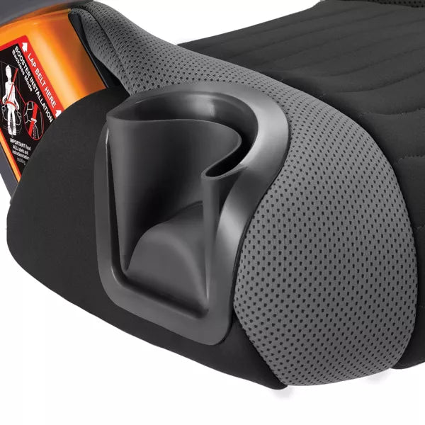 Black and gray car seat cover with a cup holder on a white background