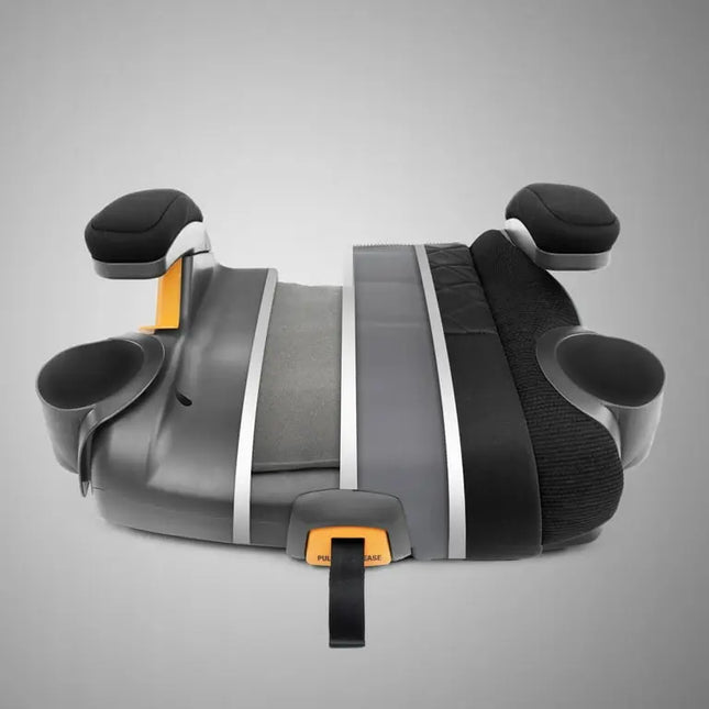 Child car seat with straps on a gray background
