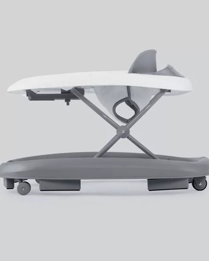Gray and white adjustable bath seat on a light gray background