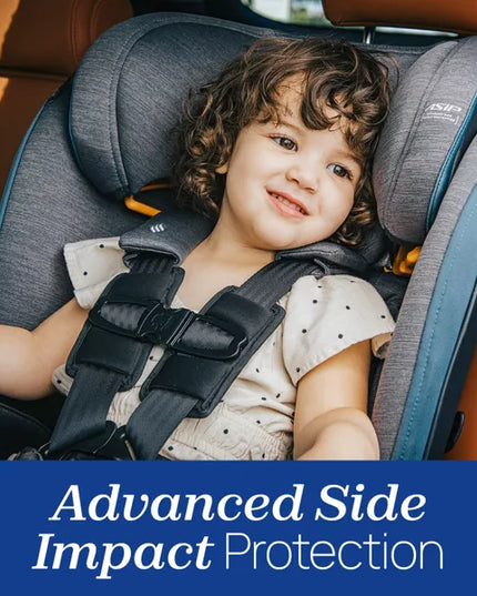Child in a car seat with advanced side impact protection feature
