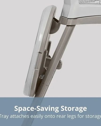 Space-saving storage tray attached to a piece of furniture with a gray background.