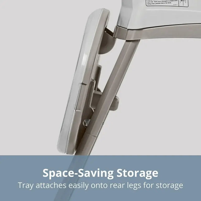 Space-saving storage tray attached to a piece of furniture with a gray background.