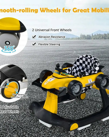 Costway™ 4‑in‑1 Foldable Activity Baby Walker | Adjustable Height & Push Car